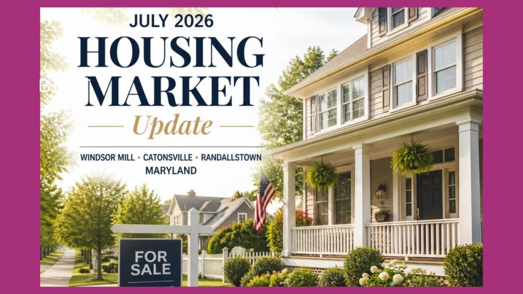 A suburban Maryland home with a front porch and manicured lawn representing the July 2026 Windsor Mill, Catonsville, and Randallstown housing market update.